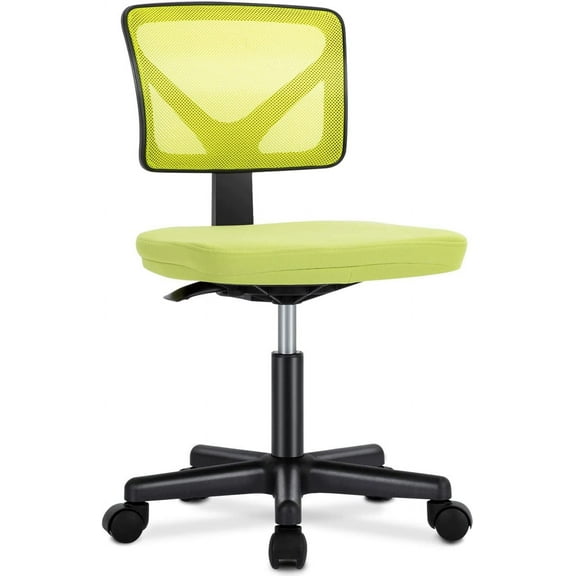 Armless Desk Wheels Cute Home Office Arms, Ergonomic Adjustable Swivel Rolling Task, Comfy Mesh Mid Back Computer Work Vanity Chair for Small Spaces, Green