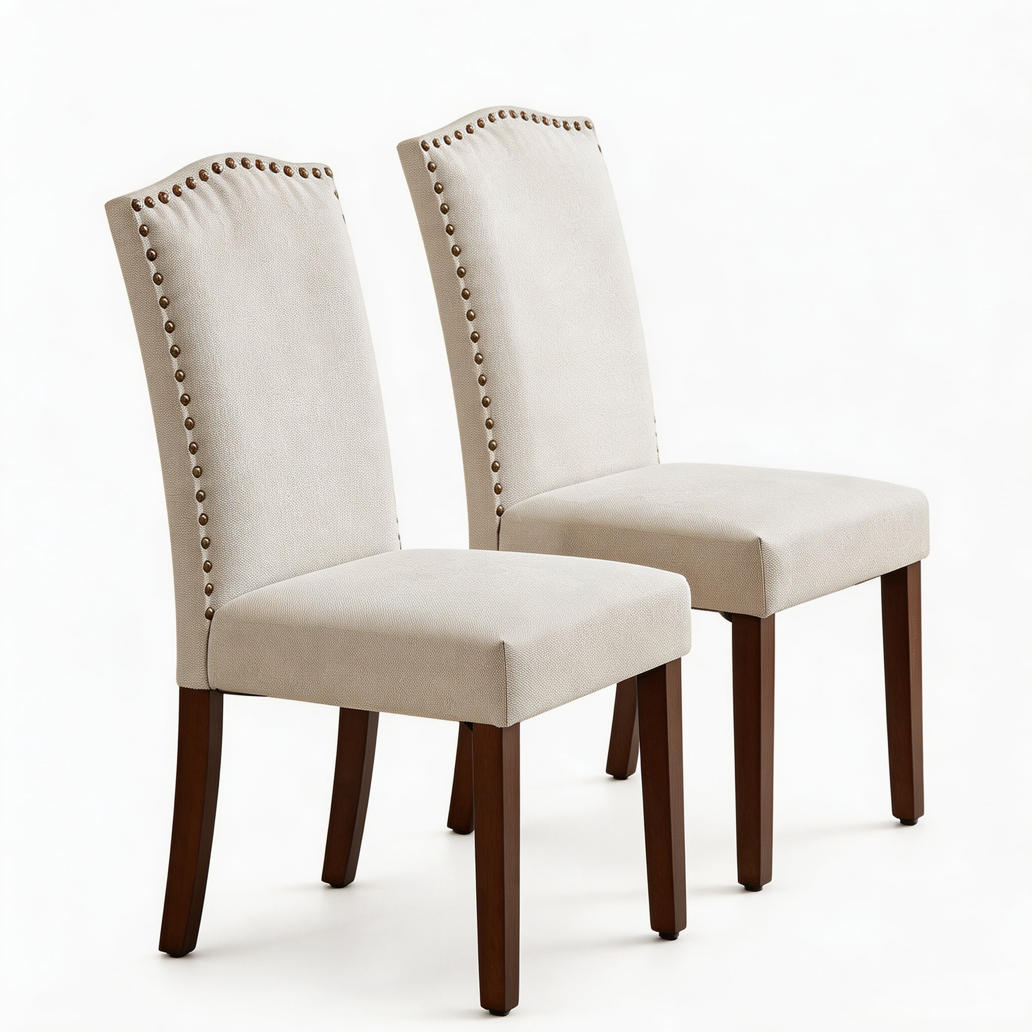 Armless Dining Chairs with Upholstered Fabric Nailhead Trim and Solid Wood Legs, 2PCS
