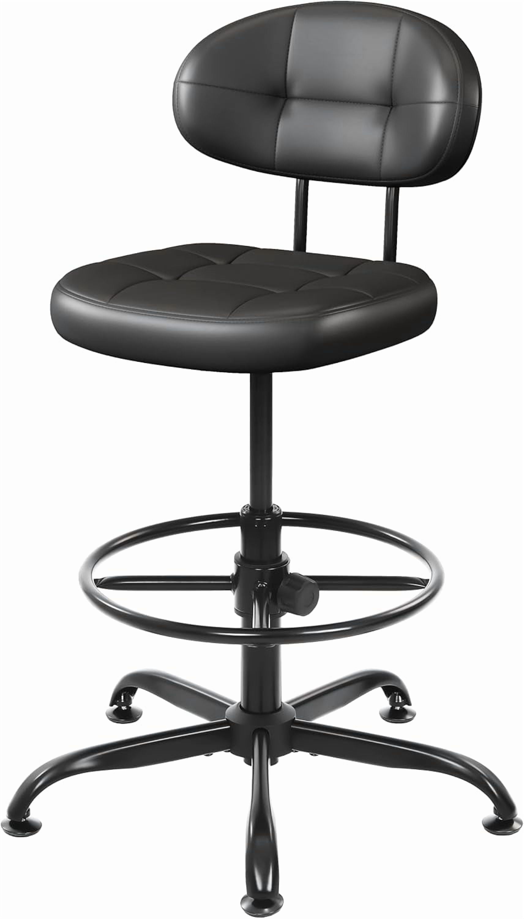 Armless Drafting Chair, Tall Office Chair no Wheels with Footrest Ring for Standing Desk, Small Faux Leather Executive Vanity Chair with Adjustable Height for Bar Counter Desk Black