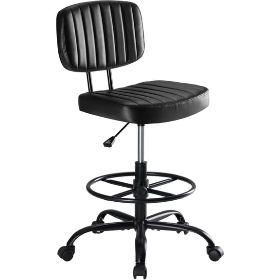 Armless Drafting Chair with Adjustable Footrest Ring, Low Back Office Stool for Standing Desk, Ergonomic PU Leather Swivel Rolling Chair 350 lbs