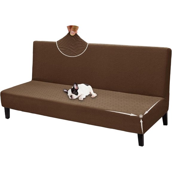 Armless Futon Cover Super Stretch Jacquard Futon Sofa Bed Slipcover with Non-Slip Elastic Bottom, Universal Sofa Mattress Covers