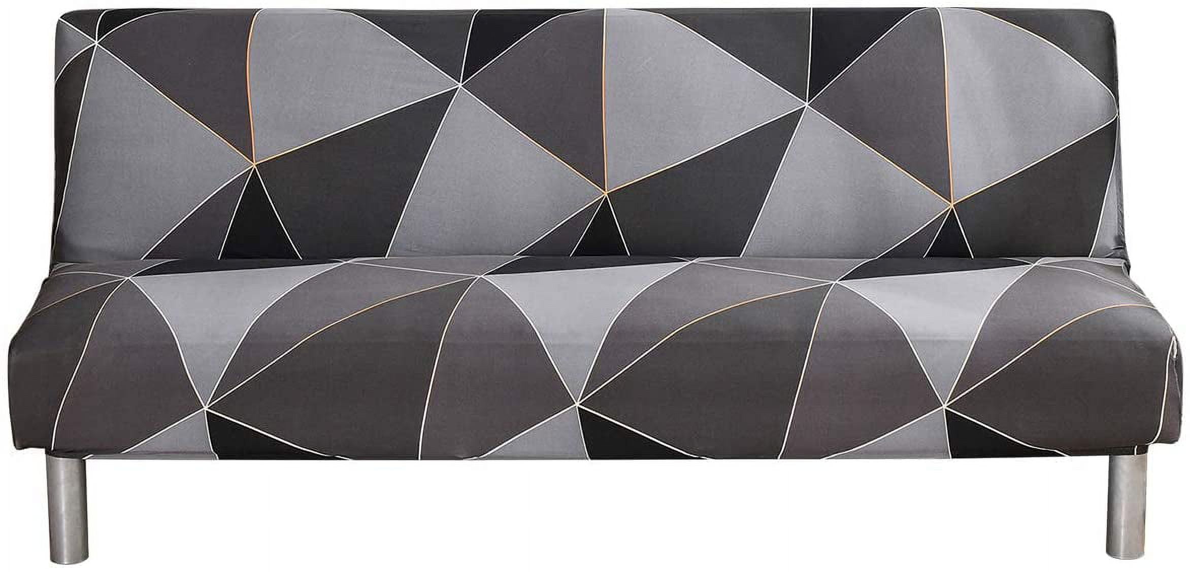 Armless Futon Slipcover Folding Sofa Cover Stretch Elastic Couch Furniture Protector for Foldable Futon Sofa Bed Without Armrests (Black Grey)