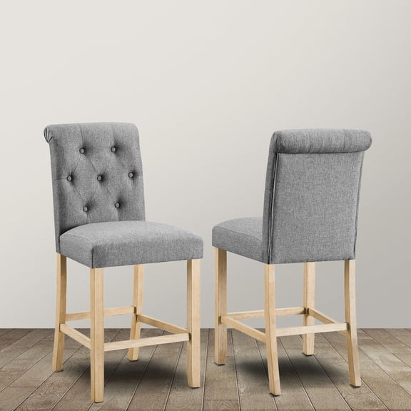 Armless Gray Counter Stool Set | Used in Kitchen or Dining Zones | Durable Wood Frame and Color - selectable Fabric | Overcomes the Issue of Unattractive Seating