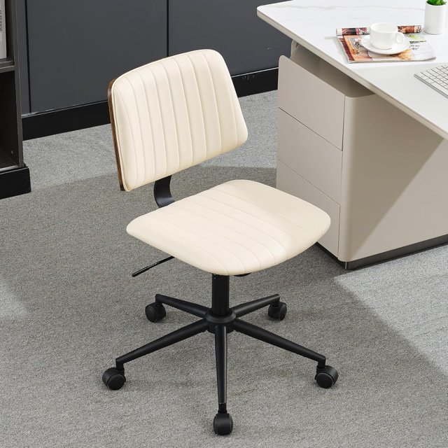 Armless Home Office Desk Chair with Wheels Modern Walnut Small Desk
