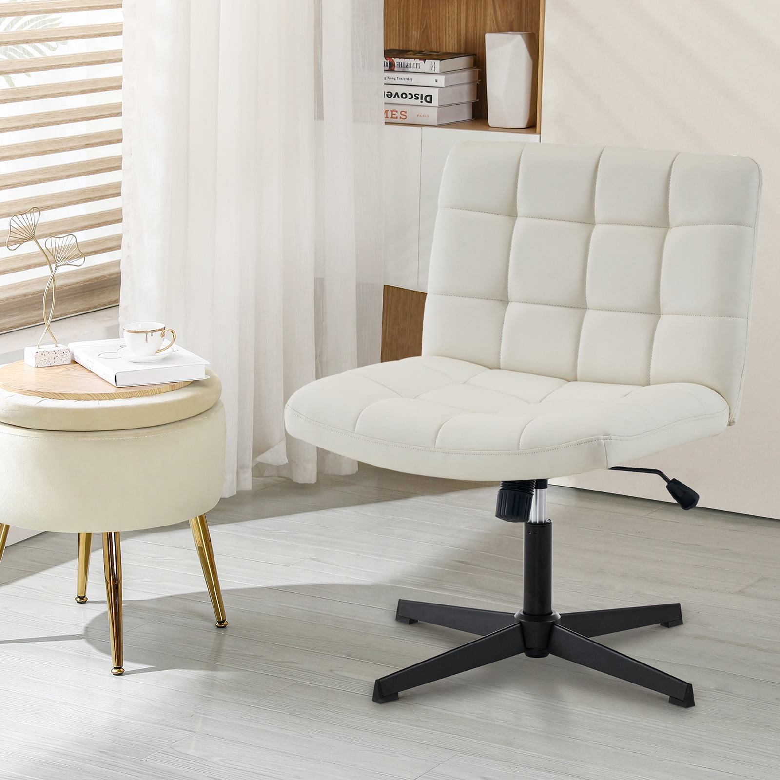 Armless Home Office Task Desk Computer Chair No Wheels PUPadded