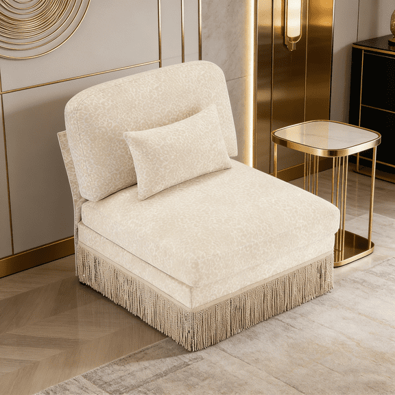 Armless Leopard Print Chenille Sofa with 1 Pillow - Modern Animal Print Upholstered Couch for Living Room, Bedroom, Apartment, Lounge, Office