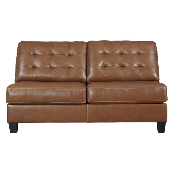 Armless Loveseat with Leatherette and Tufted Back, Brown