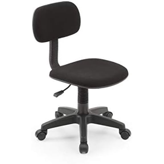 Armless, Low-Back, Adjustable Height, Swiveling Task Chair with Padded Back and Seat in Black