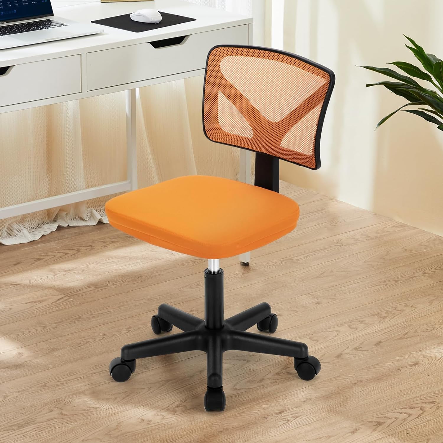 Picture of Armless Mesh Office Chair with Wheels - Adjustable Height Swivel ...