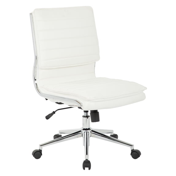 Armless Mid Back Manager's Faux Leather Chair in White with Chrome Base