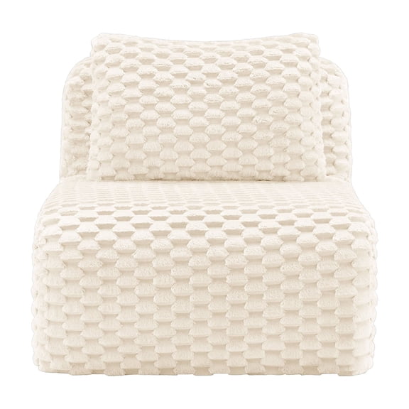 Armless Modular Sofa with Pillow, Flannelette Fabric Single Seat, White