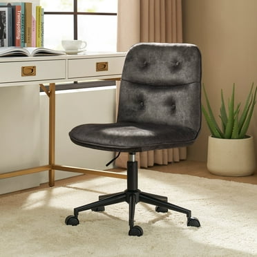 Armless Office Chair Adjustable Upholstered Velvet Tufted Swivel Computer Chair Metal Legs Vanity Chair Bedroom Charcoal