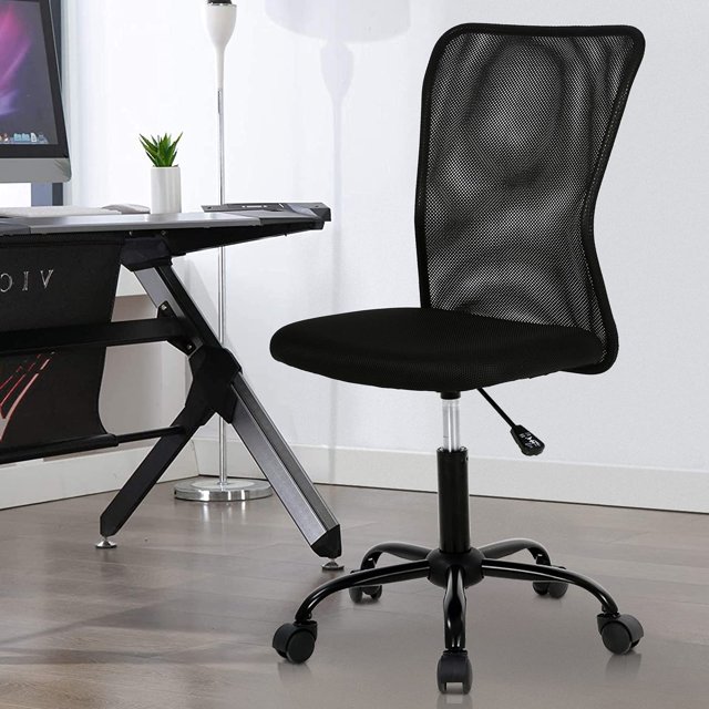 Armless Office Chair Cheap Desk Chair with Wheels Mid Back Task Chairs Adjustable Small Mesh
