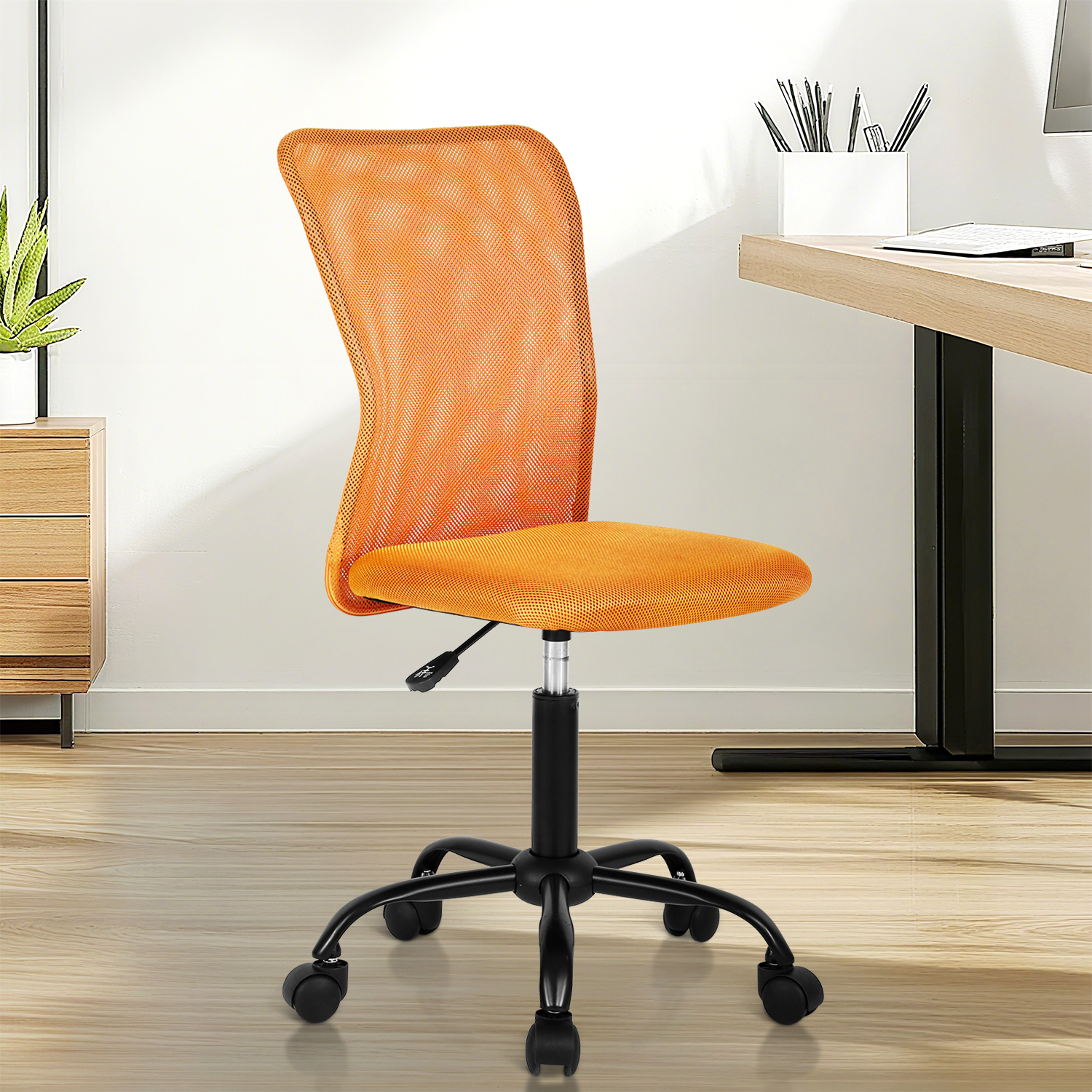 Armless Office Chair Ergonomic Desk Chair Computer Chair Mesh Home Desk Chair with Adjustable Lumbar, Rolling Swivel Office Chair Mid-Back Task Chair for Adults (Orange)