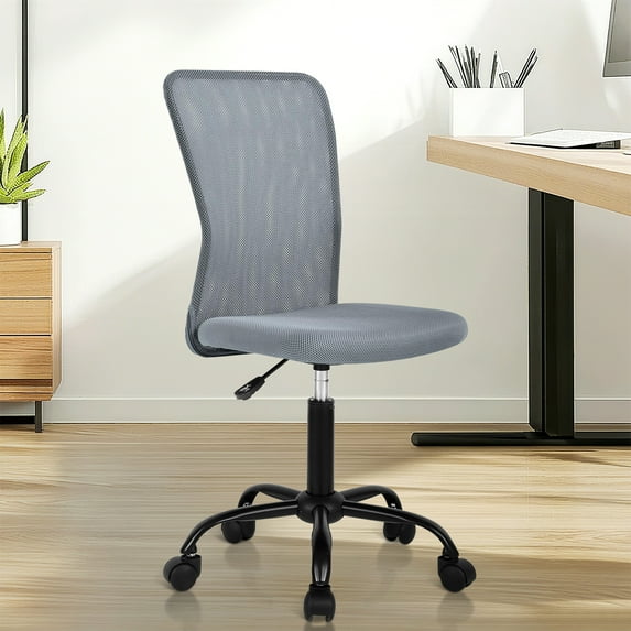 Armless Office Chair Ergonomic Desk Chair Computer Chair Mesh Home Desk Chair with Adjustable Lumbar, Rolling Swivel Office Chair Mid-Back Task Chair for Adults (Grey)