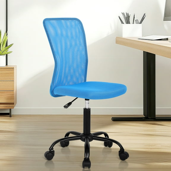 Armless Office Chair Ergonomic Desk Chair Computer Chair Mesh Home Desk Chair with Adjustable Lumbar, Rolling Swivel Office Chair Mid-Back Task Chair for Adults (Blue)