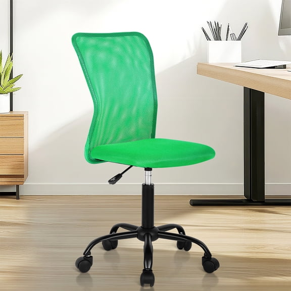 Armless Office Chair Ergonomic Desk Chair Computer Chair Mesh Home Desk Chair with Adjustable Lumbar, Rolling Swivel Office Chair Mid-Back Task Chair for Adults (Green)