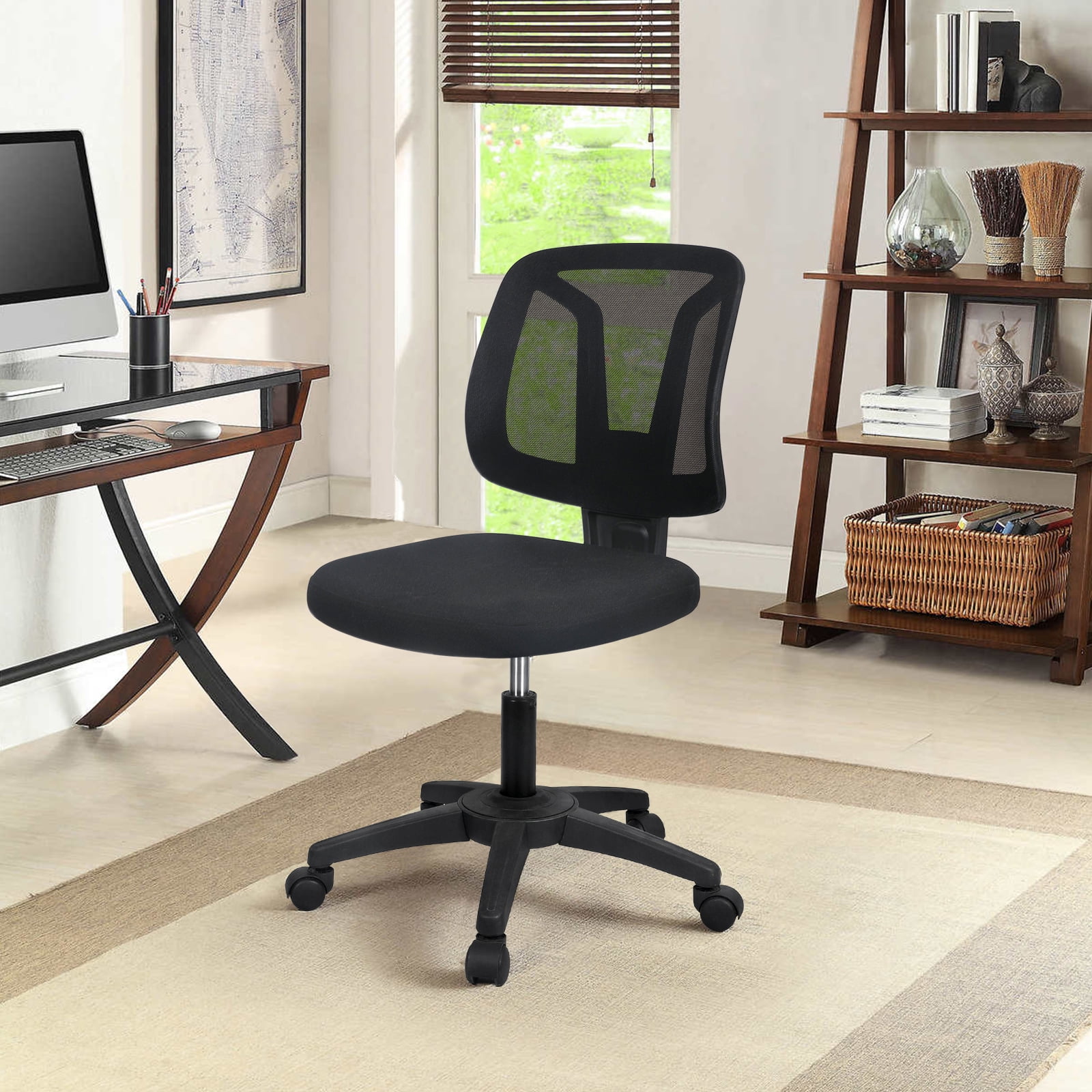 Armless Office Chair, Ergonomic Swivel Computer Desk Chair with Lumbar ...