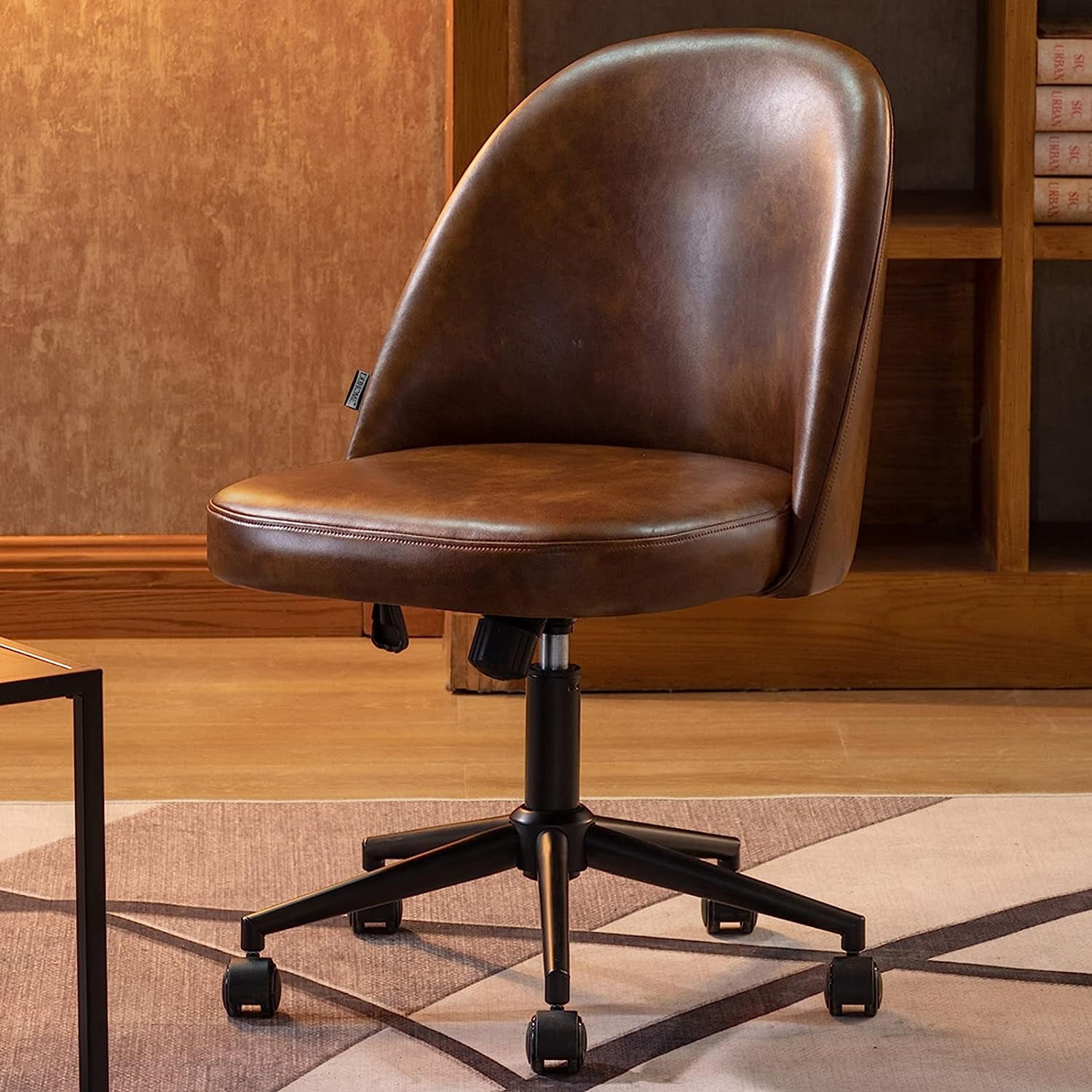 Armless Office Chair Leather Swivel Task Chairs Height Adjustable Desk ...