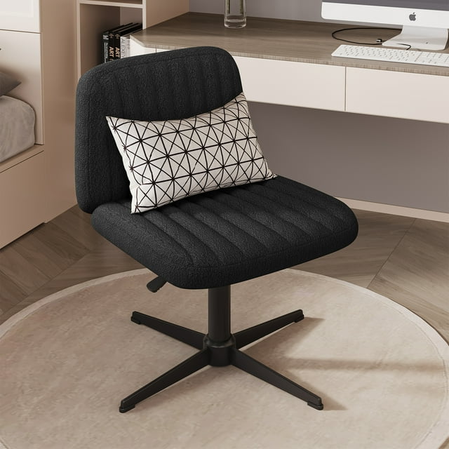Black Armless Office Chair with Lumbar Support, Adjustable Home Desk Vanity Chair, No Wheels
