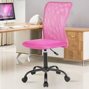 Armless Office Chair Mesh Desk Chair Adjustable Mesh Computer Chair No Arms Task Rolling Chair with Quiet 360  Swivel Wheels for Adults, Pink