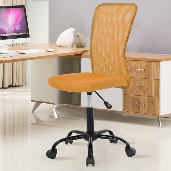 Armless Office Chair Mesh Desk Chair Adjustable Mesh Computer Chair No Arms Task Rolling Chair with Quiet 360°Swivel Wheels for adults, Orange