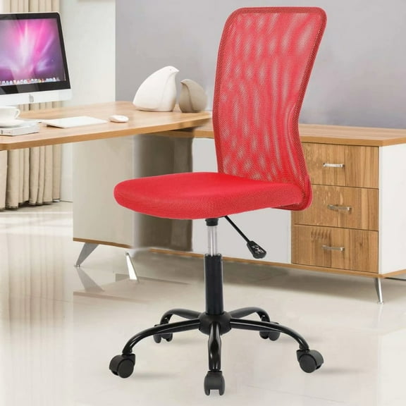 Armless Office Chair Mesh Desk Chair Adjustable Mesh Computer Chair No Arms Task Rolling Chair with Quiet 360°Swivel Wheels for adults, Red