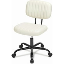 Armless Office Chair, Swivel Rolling PU Leather Vanity Chair with Back Lumbar Support Height Adjustable Computer Chair, Small Desk Chair for Home Office (Beige White)