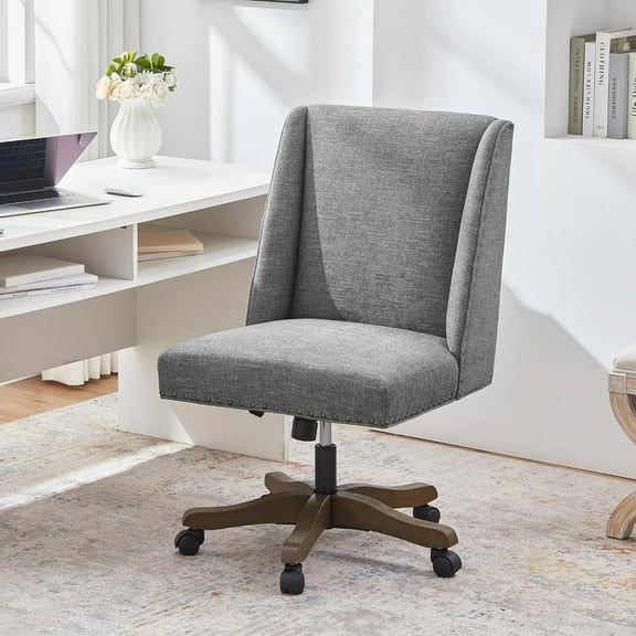 Armless Office Chair with Wooden Legs, Modern Adjustable Home Office Desk Chair Sewing Chair Swivel Chair for Home Office Study Studio (Grey)