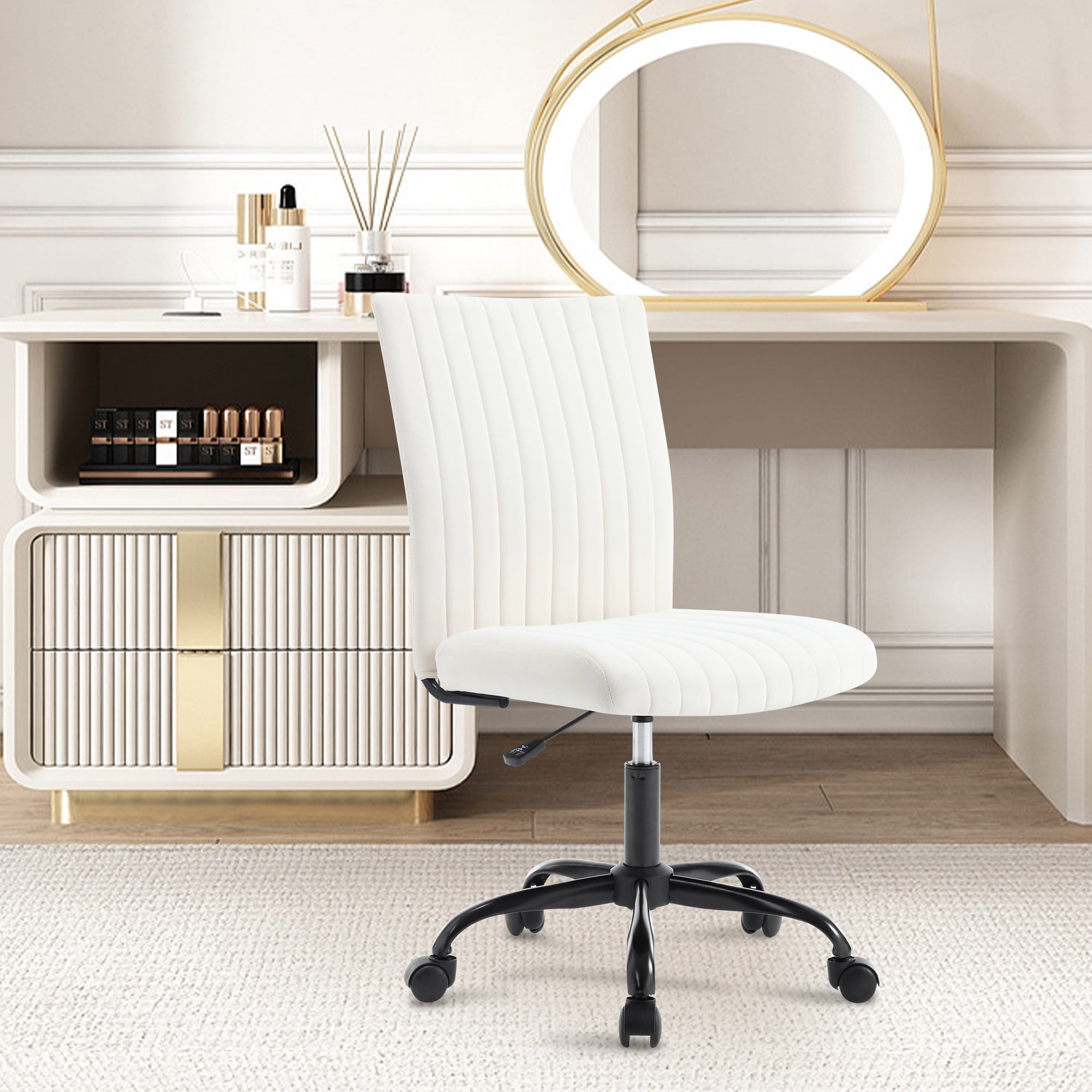 White Small Chair For Bedroom Desk Lumbar Support Computer Chair