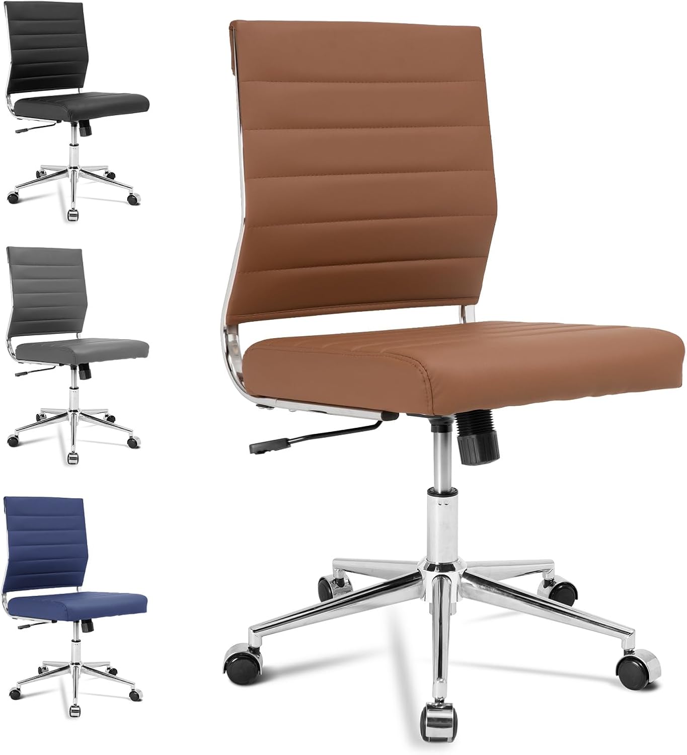 Armless Office Desk Chair Mid Back Ergonomic Swivel Conference Room