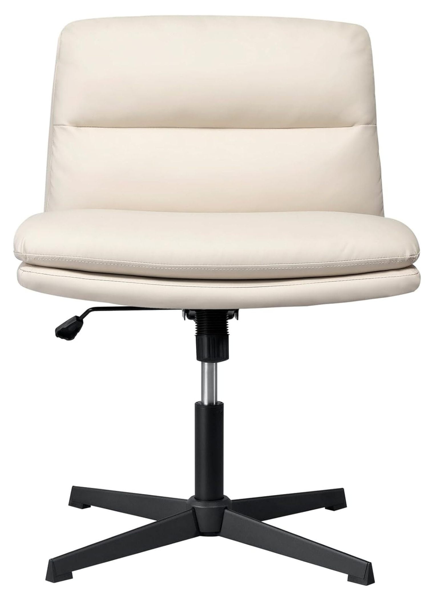 Armless Office Desk Chair No Wheels, Leather Cross Legged Office Chair