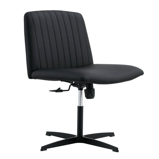 Armless Office Desk Chair No Wheels PU Leather Cross Legged Chair with 360 Swivel Height Adjustable and Cross shaped Base Upholstered Vanity Task Chair for Living Room Bedroom Dormitories Black Walmar...