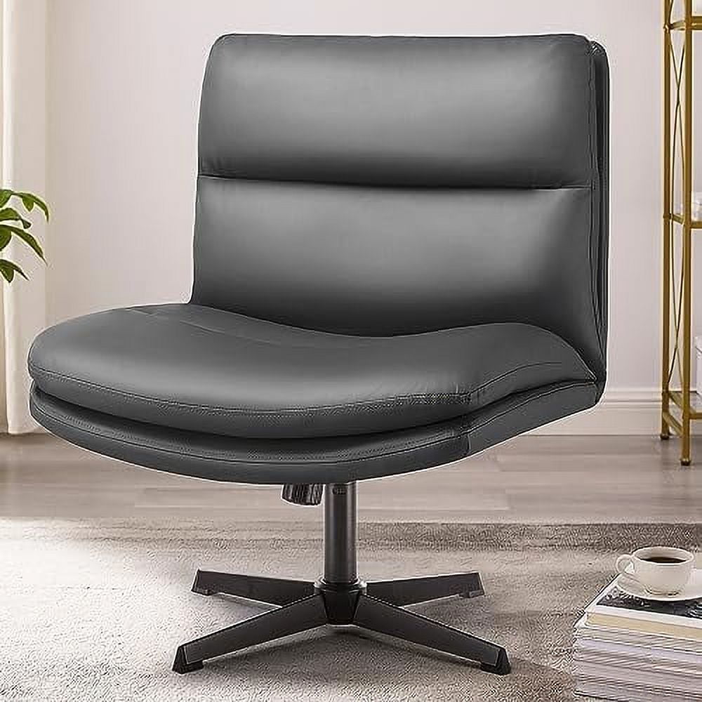 Armless Office Desk Chair No Wheels PU Padded JOMA Swivel Criss Cross