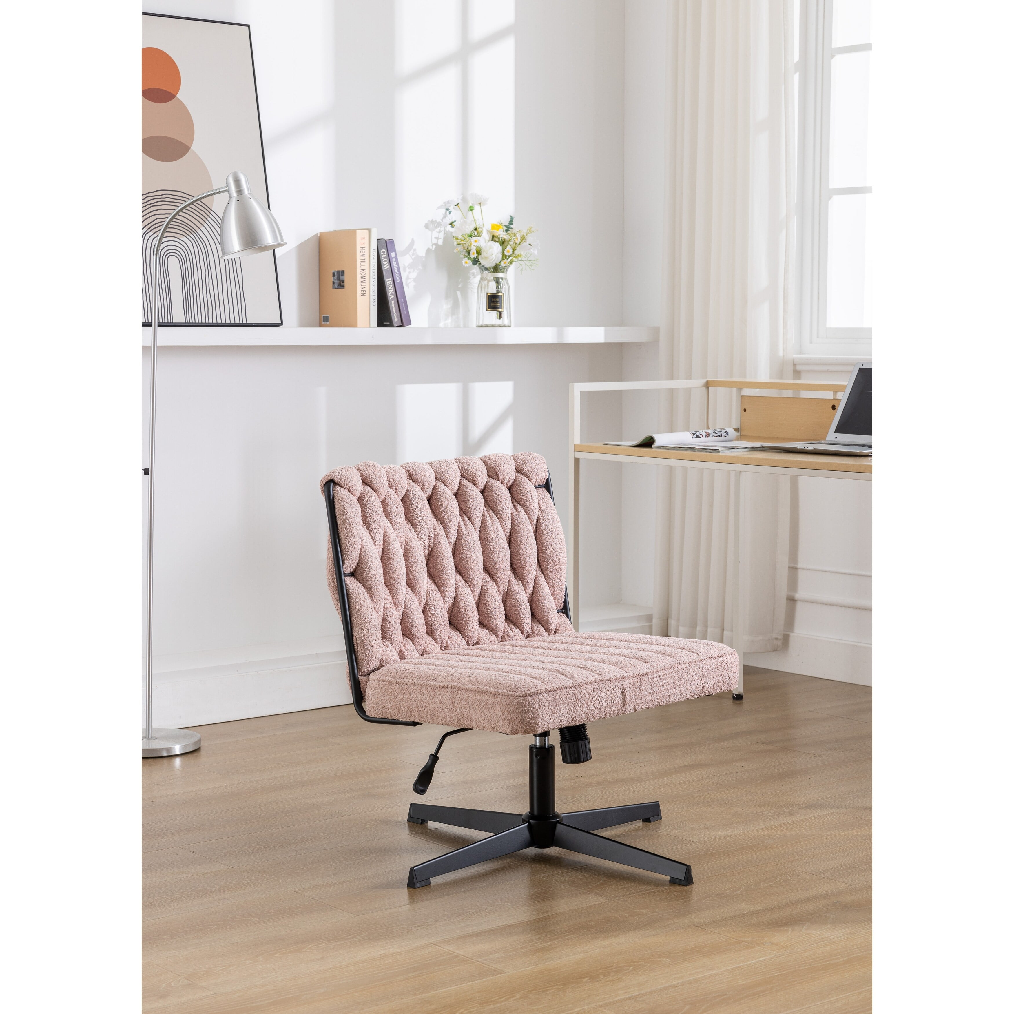 Armless Office Desk Chair No Wheels Pink