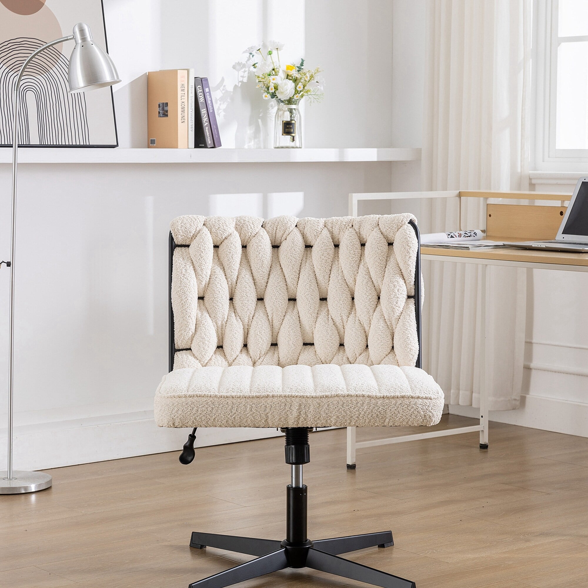 Armless Office Desk Chair No Wheels White