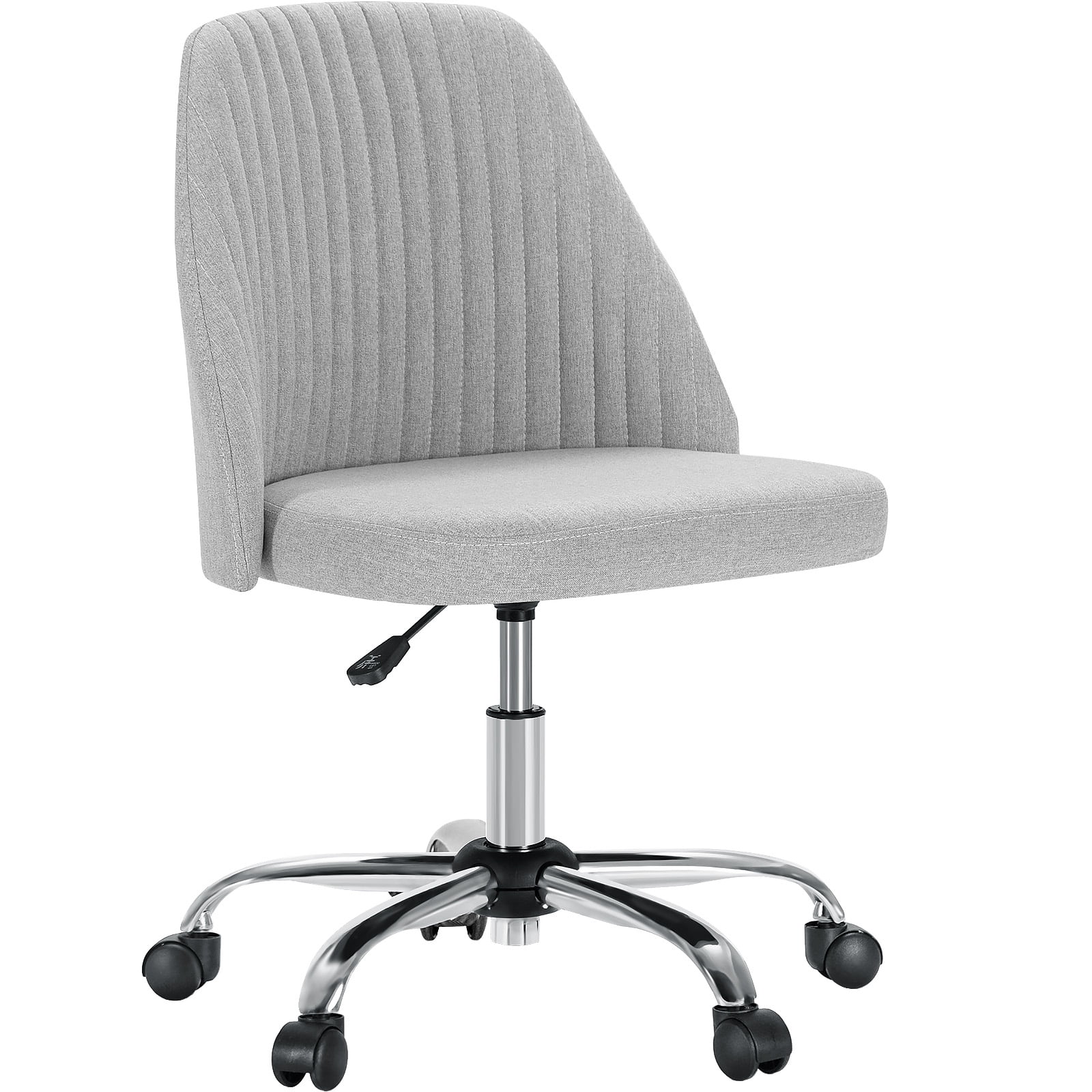 Armless Office Desk Chair With Wheels ,Fabric Padded Modern Swivel