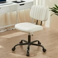 thumbnail image 1 of Armless Office Desk Chair with Wheels, Adjustable Height 360° Rolling Swivel Lumbar Support Low-Back Computer Chair, PU Leather, White, 1 of 7