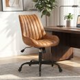thumbnail image 1 of Armless PU Leather Office Chair, Mid-Back Desk Chair with Rubber Casters, 360 Swivel Adjustable Height, Space-Saving Computer Chair, 1 of 8