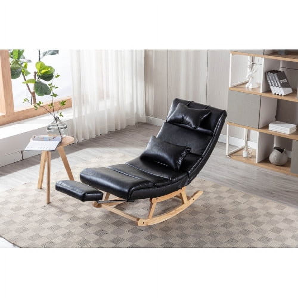 Armless Rocking Chair with Adjustable Footrest Glider Rocker with Retractable Pedal and 2 pillows Recliner Chair with Extended Footstool Chaise Longue with Wood Legs for Living Room Bedroom Office Wal...
