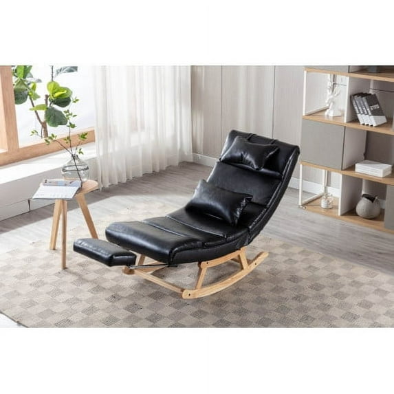 Armless Rocking Chair with Adjustable Footrest,Glider Rocker with Retractable Pedal and 2 pillows,Recliner Chair with Extended Footstool,Chaise Longue with Wood Legs for Living Room Bedroom Office