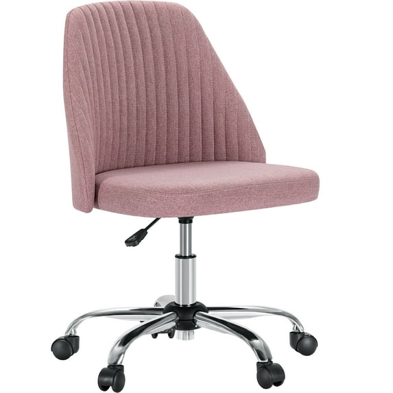 Armless Small Desk Office Chair Cute Vanity Swivel Chair with Back Modern Fabric with Wheels Swivel Task Home Gaming Chair,Pink