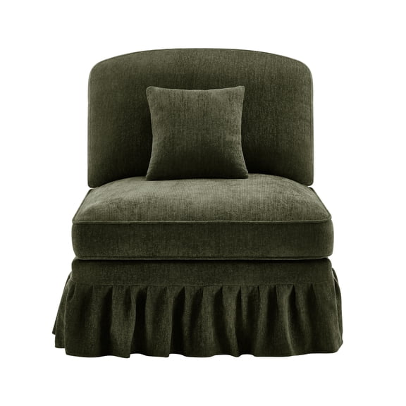 Armless Sofa Chenille W/1 Pillow -Green