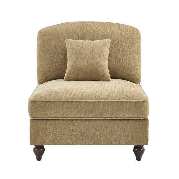 Armless Sofa Chenille with 1 Pillow - Light Coffee