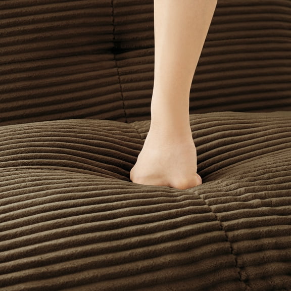 Armless Sofa with Pillow - Brown Corduroy Fabric - 69W