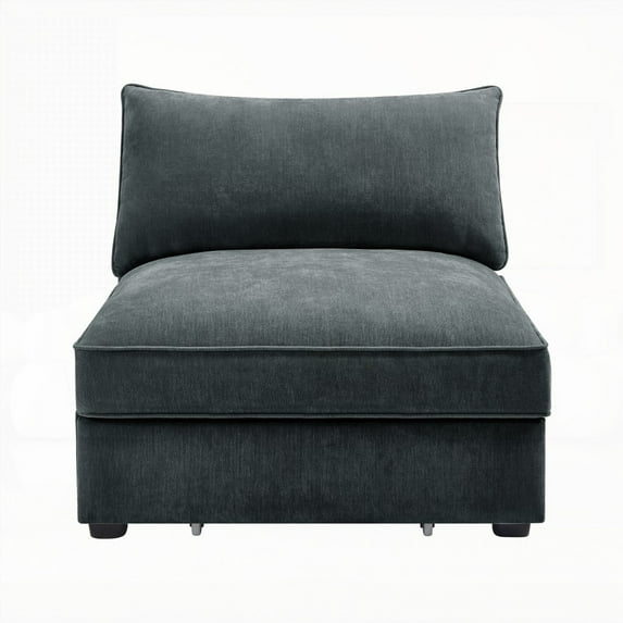 Modern Velvet-Grey Armless Sofa 220×80×75cm with Pull-Out Storage