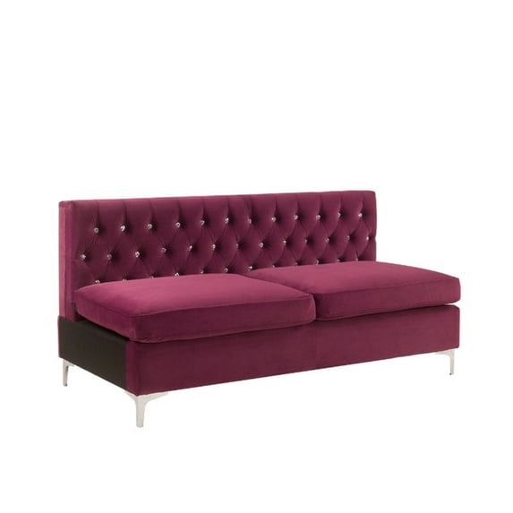 Armless Sofa with Velvet Upholstery and Metal Legs, Red