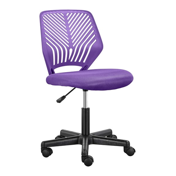 Armless Task Chair Mid Back Design, Adjustable Height Rolling Swivel Office Chair for Compact Home Workspaces, Purple