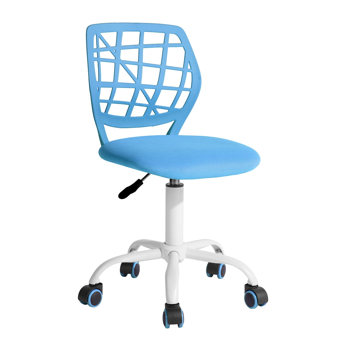 Armless Task Chair for Teens Girls, 360° Swivel Height Adjustable Desk Chair, PP Mesh Back Fabric Seat with Rolling Casters for Study Bedroom Vanity