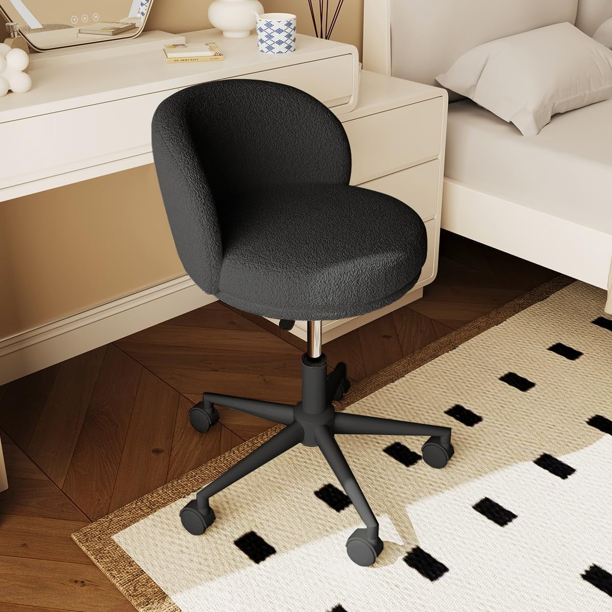 Armless Vanity Chair with Back, 360° Swivel Makeup Chairs Small Office ...